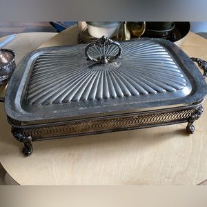 Antique silver plated casserole dish with lid
